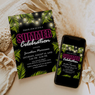 Convite de Aniversário de Verão Tropical Neon