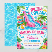 Convite de Aniversário de Verão Water Slide Bash