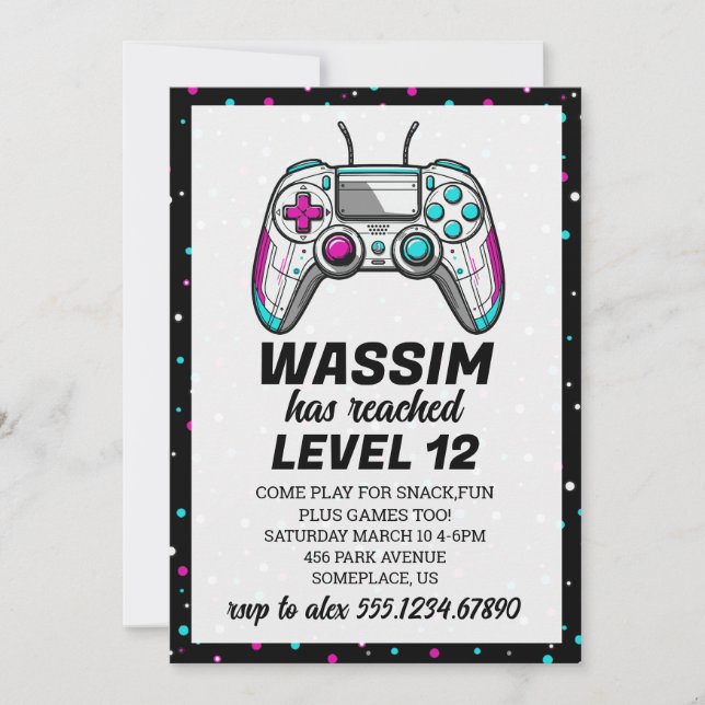 Convite de Aniversário de Vídeo Game Gamer Level U (Frente)