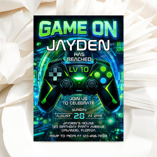 Convite de Aniversário de Video Game Level up Gami
