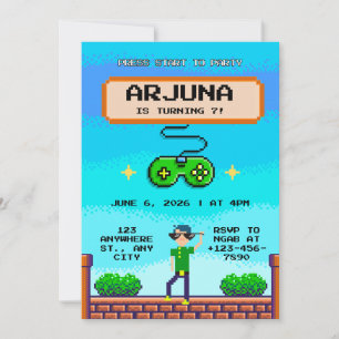 Convite de Aniversário de Vídeo Game Pixel Retro c