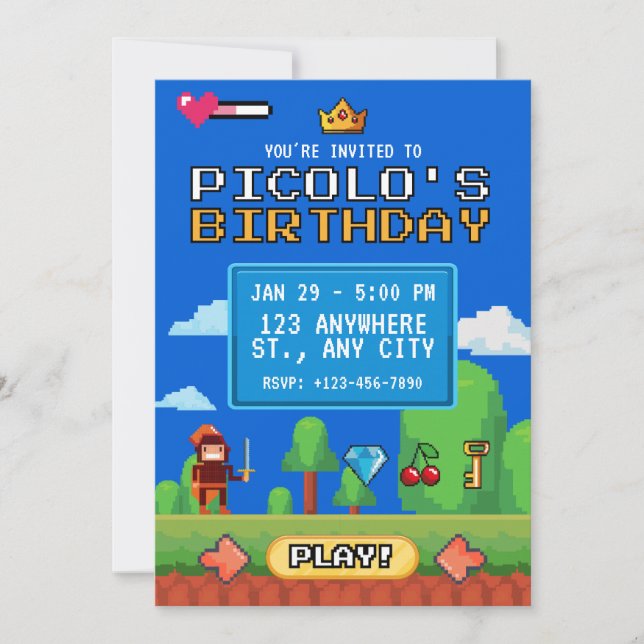 Convite de Aniversário de Video Game Retrô de 8 Bi (Frente)