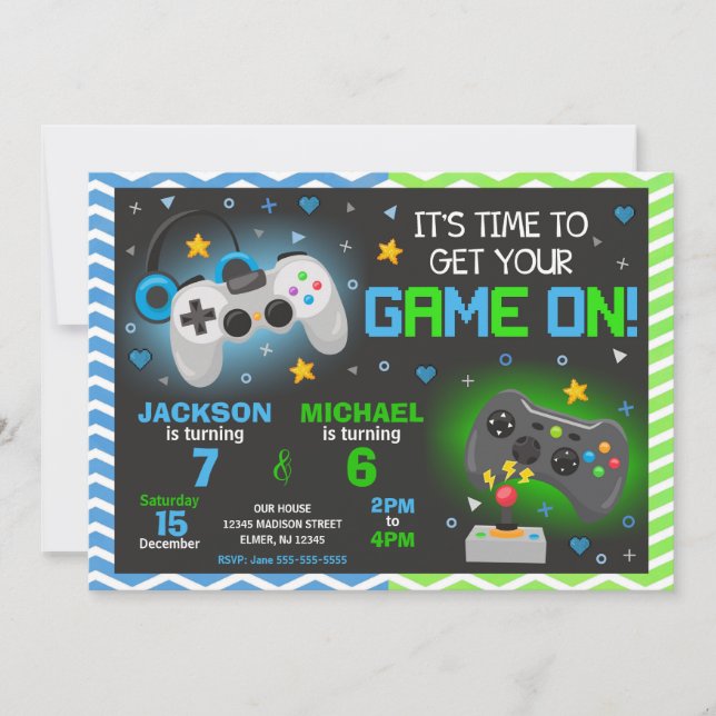 Convite de Aniversário de Video Games | Festa de G (Frente)