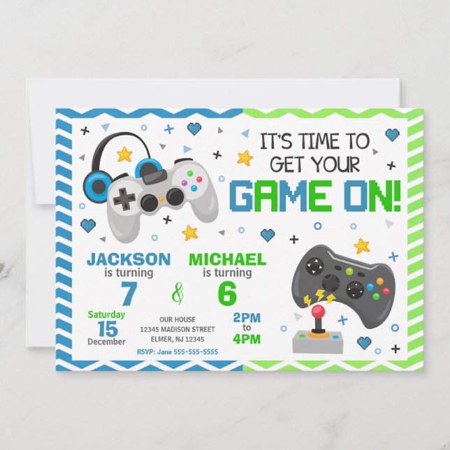 Convite de Aniversário de Video Games | Festa de G (Frente)