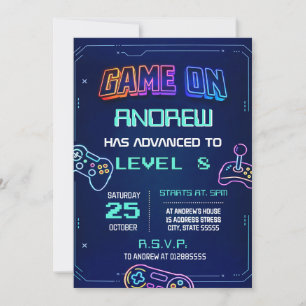 Convite de Aniversário de Videogame com Neon Pesso