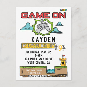 Convite de Aniversário de Videogame Game On