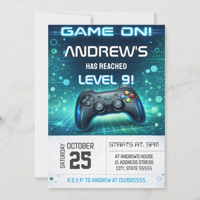 Convite de Aniversário de Videogames Pessoais (Frente)