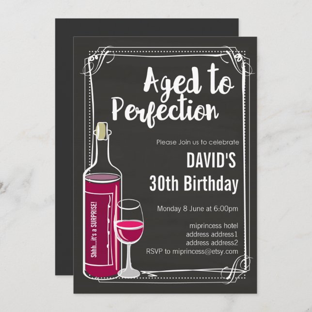 Convite de aniversário de vinho, Idade para Perfei (Frente/Verso)