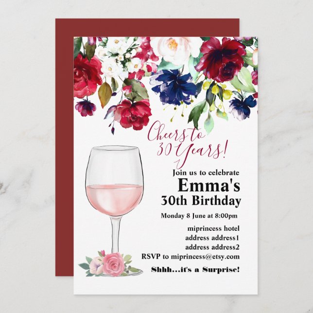 Convite de aniversário de vinho, Idade para Perfei (Frente/Verso)