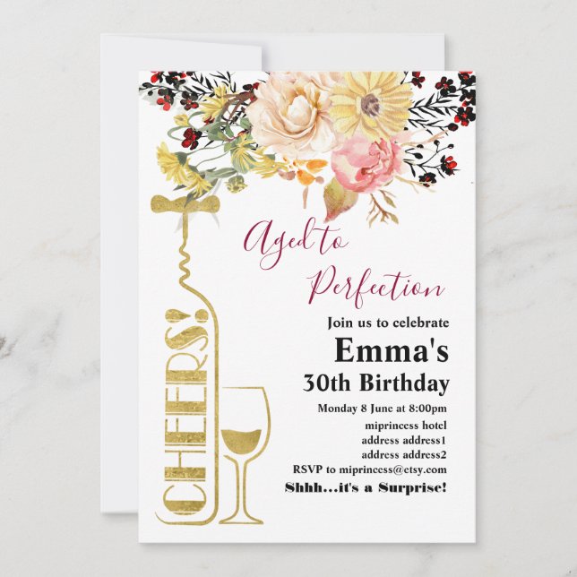 Convite de aniversário de vinho, Idade para Perfei (Frente)