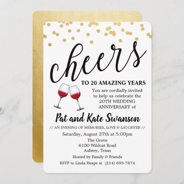 CONVITE DE ANIVERSÁRIO DE VINHO - QUALQUER ANO (Frente/Verso)