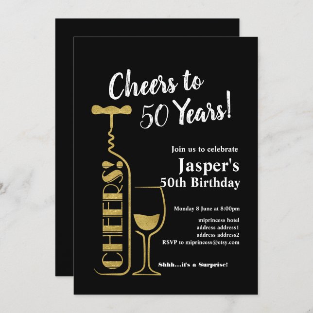 Convite de aniversário de vinho, Saúde! (Frente/Verso)