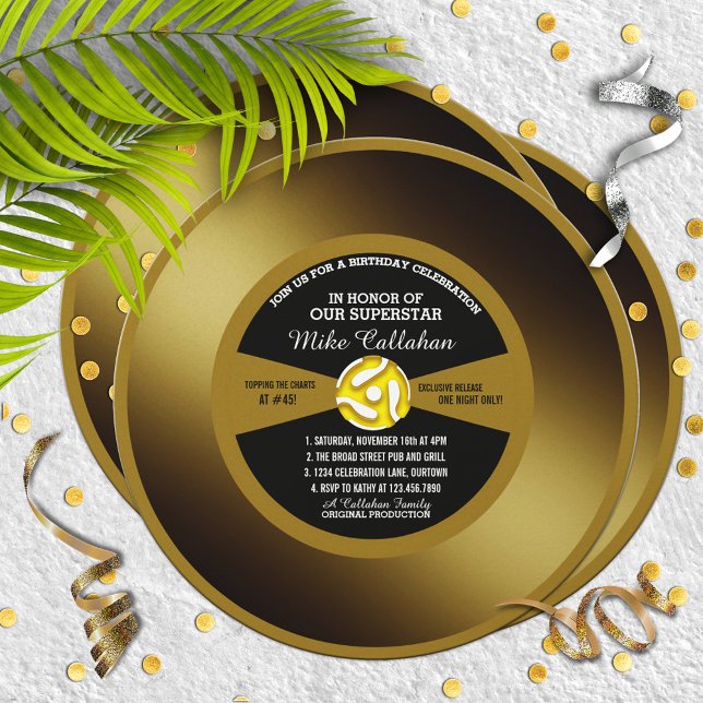 Convite de Aniversário de Vinil 45 Disco de Ouro (Criador carregado)