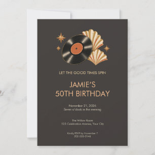 Convite de Aniversário de Vinil Retrô