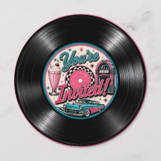 Convite de Aniversário de Vinil Retrô dos Anos 50