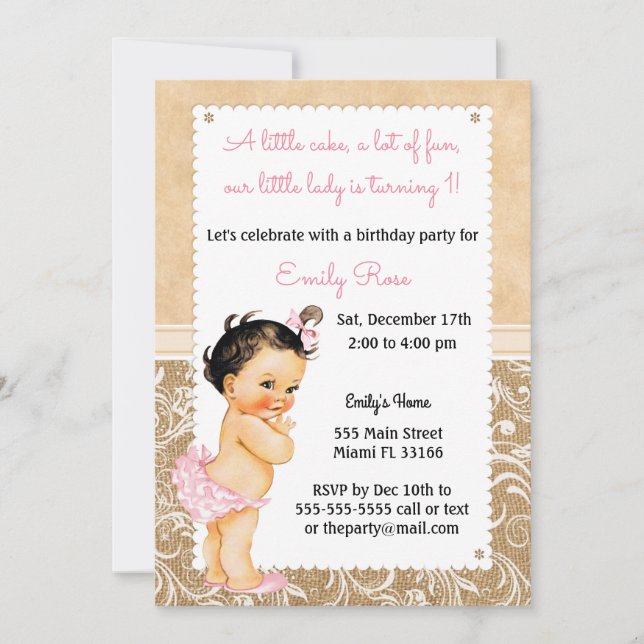 Convite De Aniversário De Vintage Baby Burlap (Frente)