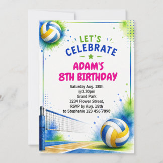Convite de Aniversário de Volei Aquarela