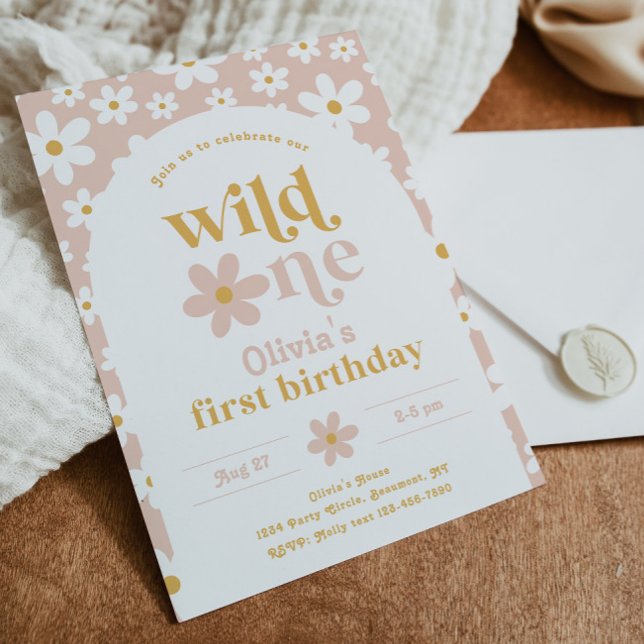 Convite de Aniversário de Wild One Daisy | Primeir (Criador carregado)