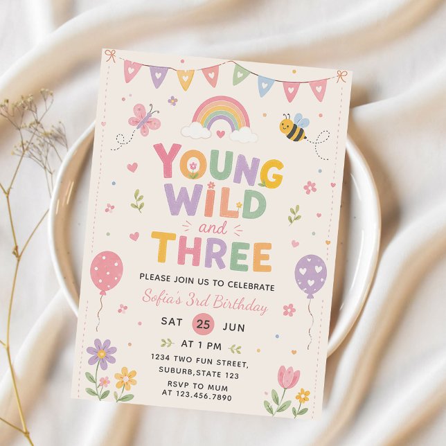 Convite de Aniversário de Young Wild and Three (Criador carregado)