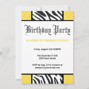 Convite de aniversário de Zebra Amarelo