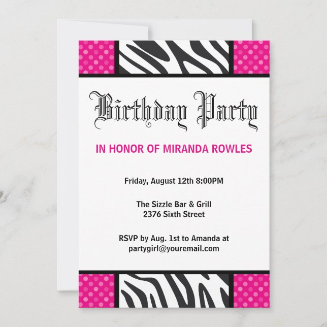 Convite de aniversário de Zebra do Tempo Selvagem  (Frente)