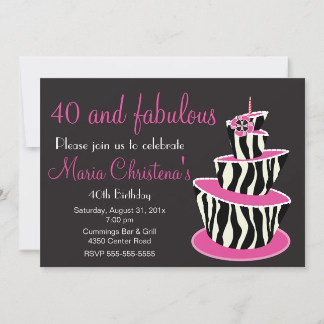 Convite de Aniversário de Zebra Fabuloso (Rosa) (Frente)