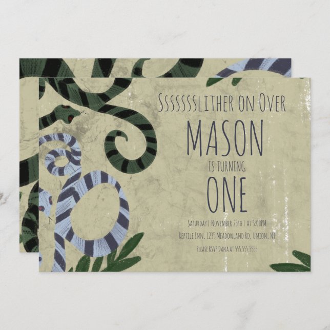 Convite de aniversário de zoológico de Cobra (Frente/Verso)