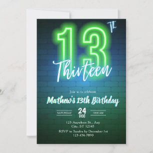 Convite de aniversário décimo terceiro Neon