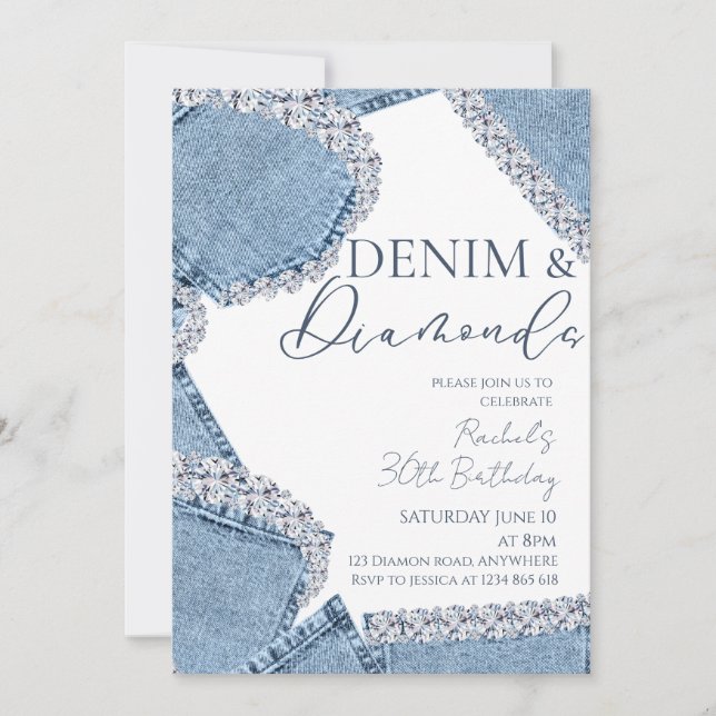 Convite de Aniversário Denim & Diamonds (Frente)