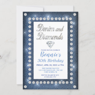 Convite de Aniversário Denim e Diamantes