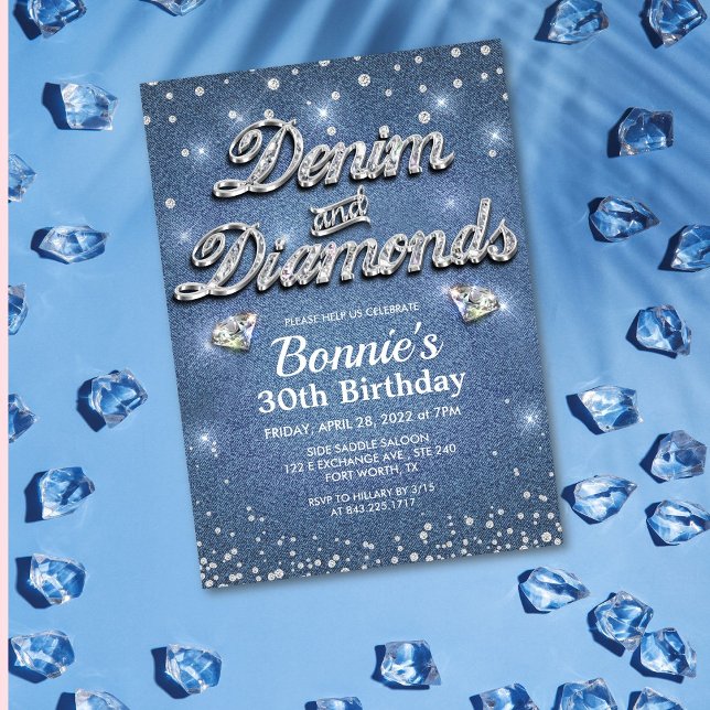 Convite de Aniversário Denim e Diamantes (Criador carregado)