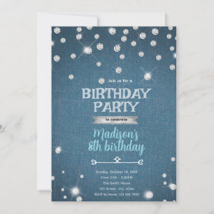 Convite de Aniversário Denim e Pérolas