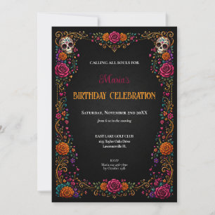 Convite de Aniversário Dia dos Mortos Sugar Skulls