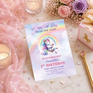 Convite de Aniversário Dia Mágico Unicórnio Pastel