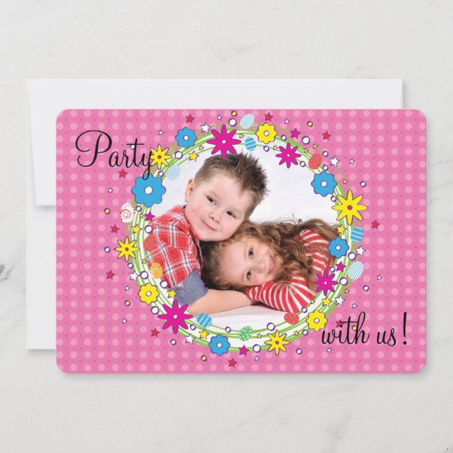 Convite de aniversário dianteiro e Center da foto (Frente)