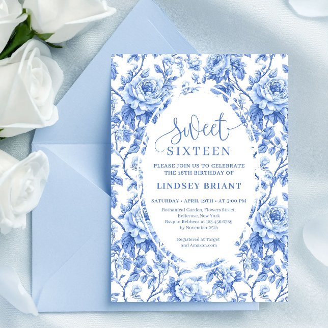 Convite de Aniversário Digital Royal Blue Sweet 16 (Royal Blue Digital Sweet 16 Birthday Invitation)