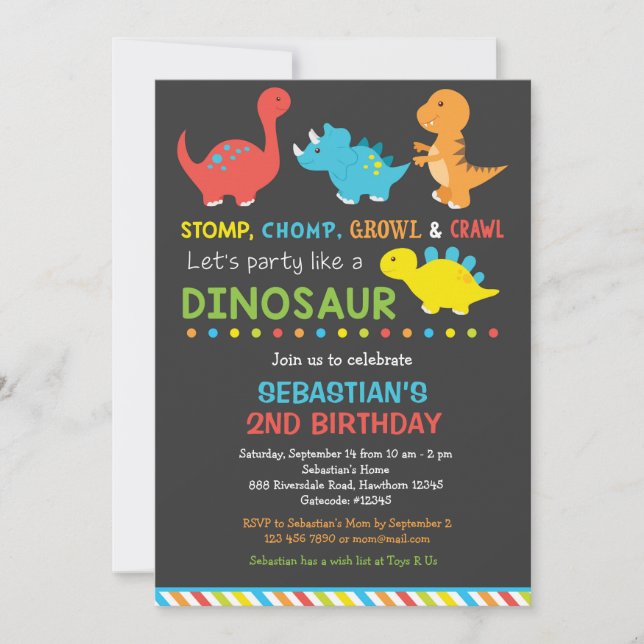 Convite de aniversário Dino, Convite Dinossauro (Frente)