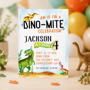 Convite de Aniversário Dino-Mite Dinossaur
