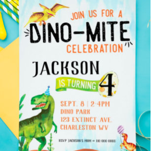 Convite de Aniversário Dino-Mite Dinossaur