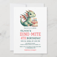 Convite de Aniversário Dino-Mite Dinossauro Fofo