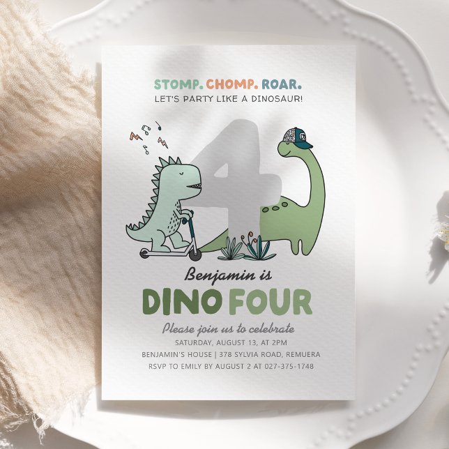 Convite de aniversário Dino-Quatro (Criador carregado)