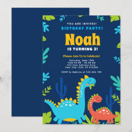 Convite de aniversário Dinossauro Engraçado