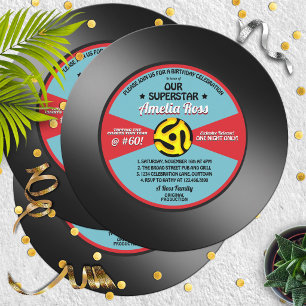 Convite de Aniversário Disco de Vinil 45 Rótulo An