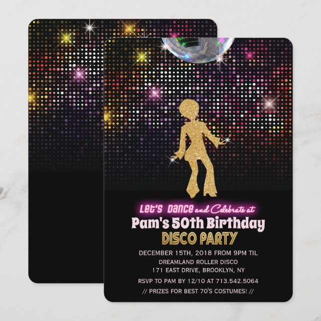 Convite de Aniversário Disco para Qualquer Idade (Frente/Verso)