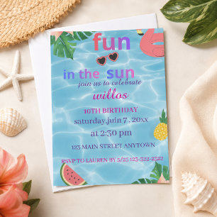 Convite de Aniversário Diversão ao Sol Praia Crian