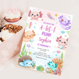 Convite de Aniversário Divertido Axolotl Alotl