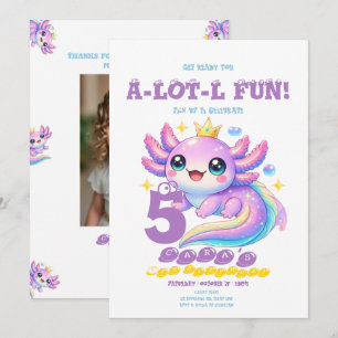 Convite de Aniversário Divertido Axolotl Alotl,Axo