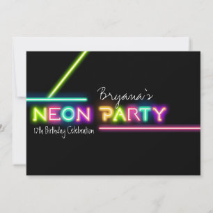 Convite de Aniversário Divertido com Luz Neon para