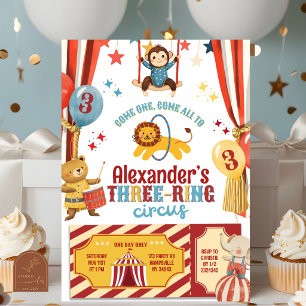 Convite de aniversário divertido de circo de três