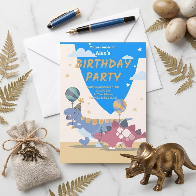 Convite de Aniversário Divertido de Dinossauro que (The Adventure Begins! Custom Dino Invitations)